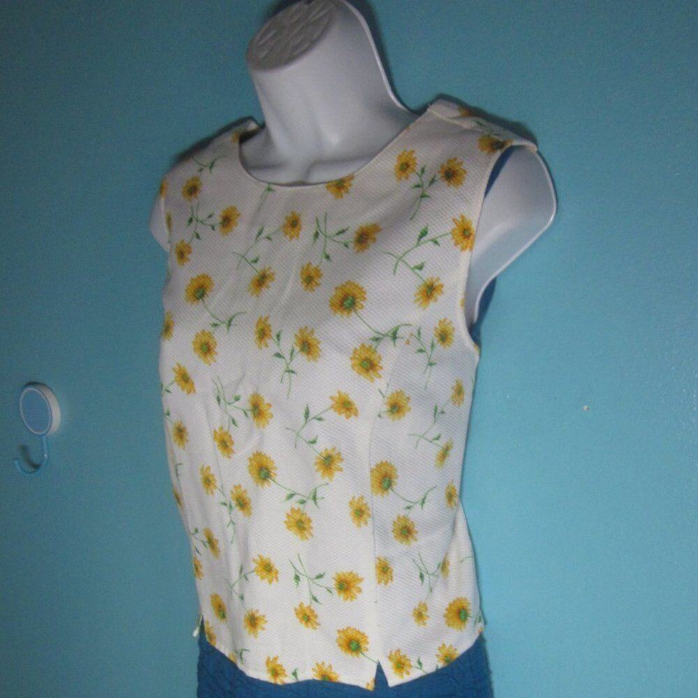 Express Womens Size L Vintage 80's Top White Cotton with Yellow Daisy Pattern